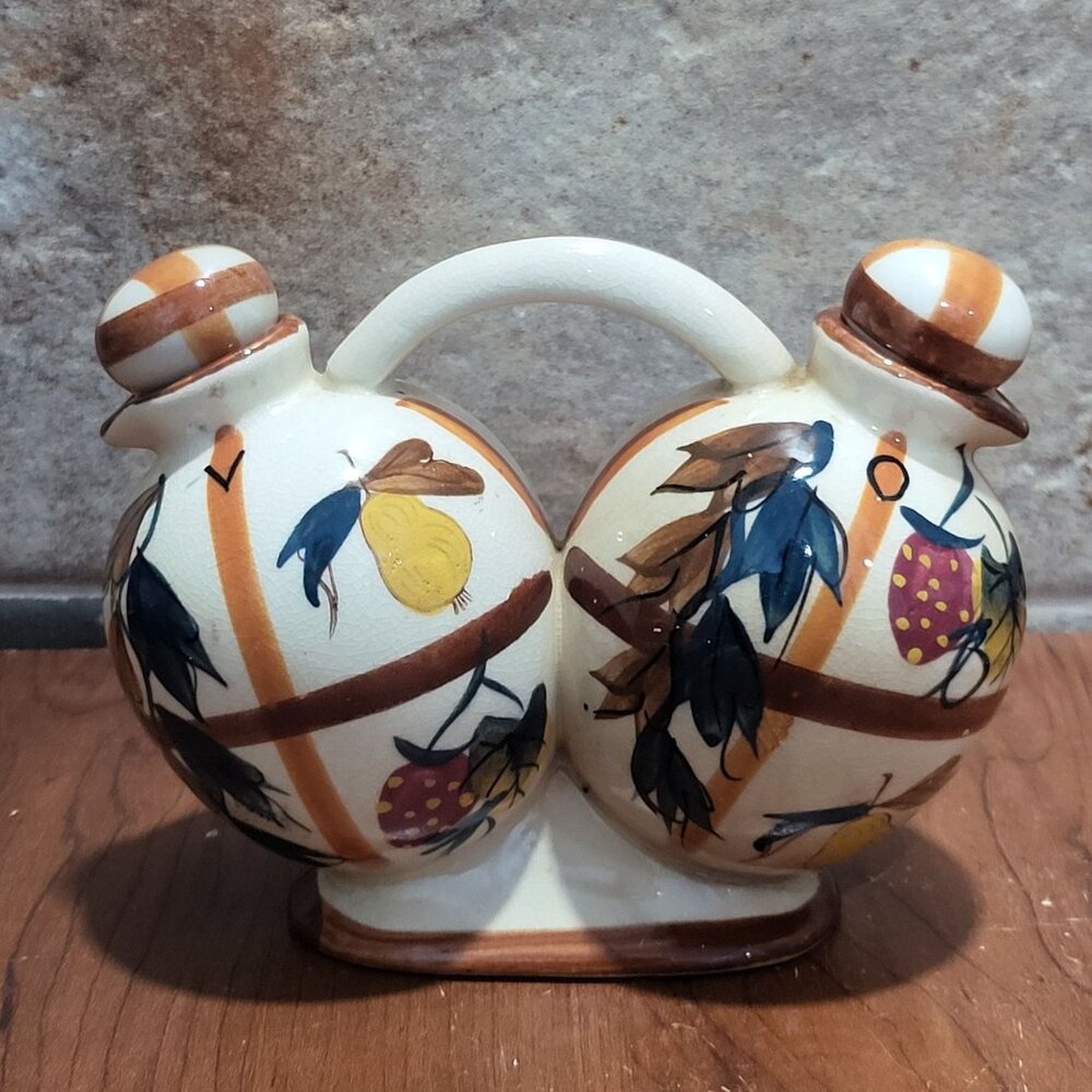Vintage Hand Painted Nasco Double Pitcher Double Bud Oil Vinegar